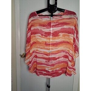 Chico's Boho Sheer Stripe Tunic in Red & Orange Shaw